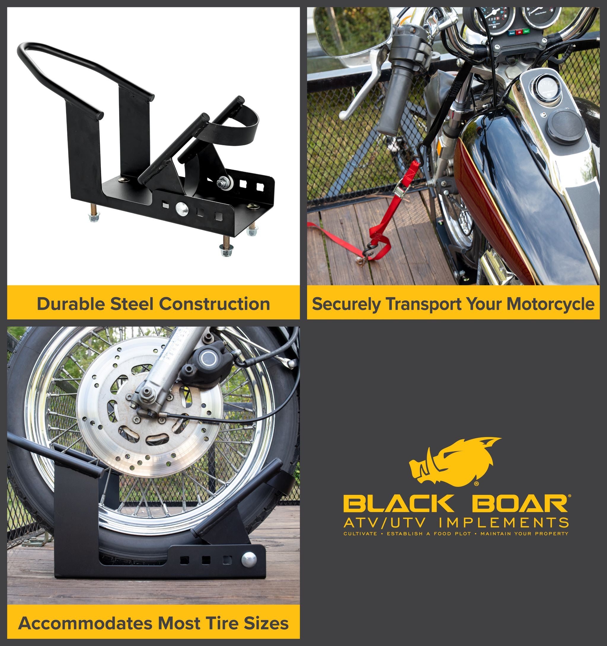 Black Boar Motorcycle Wheel Chock with Handlebar Straps - Black Boar ATV