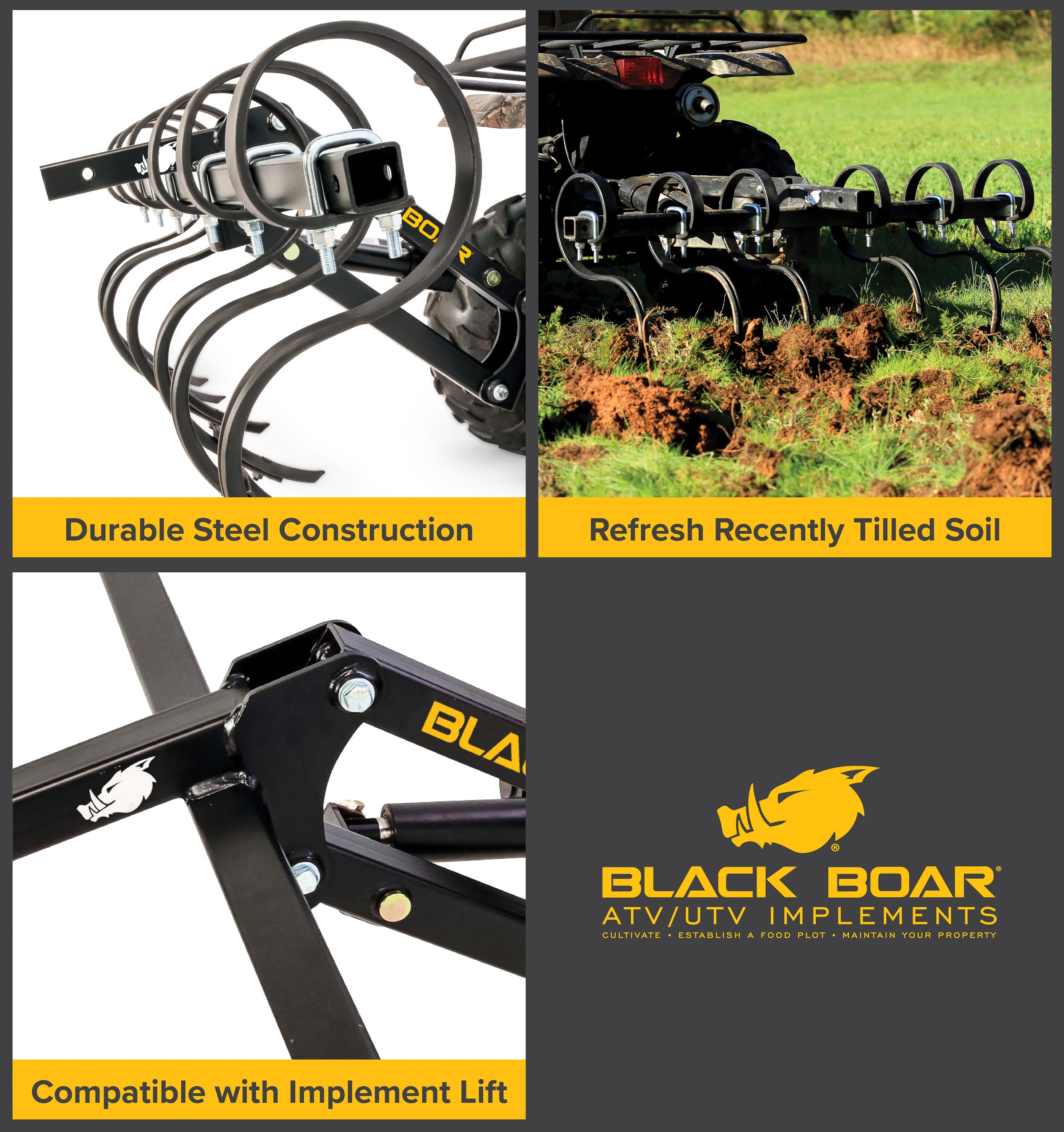 Black Boar ATV / UTV S-Tine Cultivator Implement - Black Boar ATV