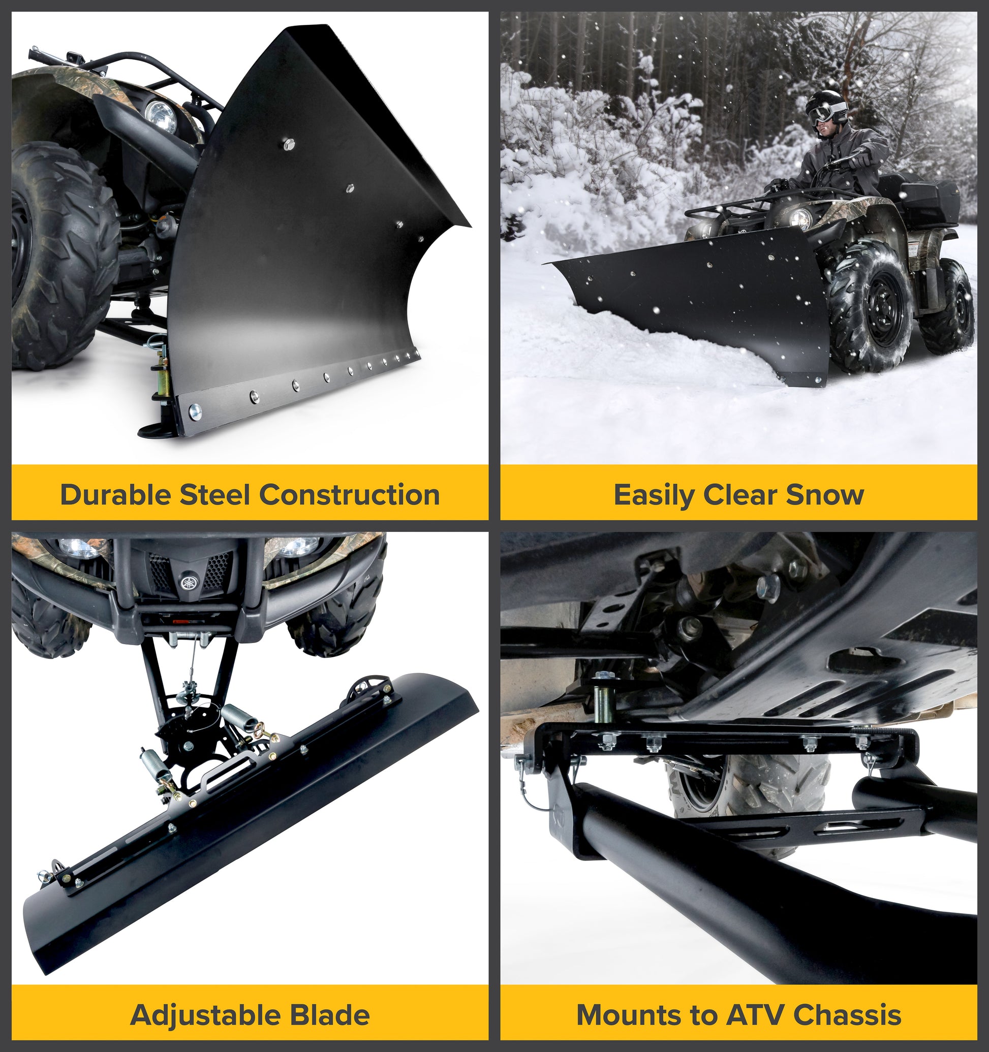 Black Boar Camco ATV Snow Plow Kit | Features a 48-inch Adjustable Straight  Blade and Adjustable Tension Safety Trip Springs (66016)