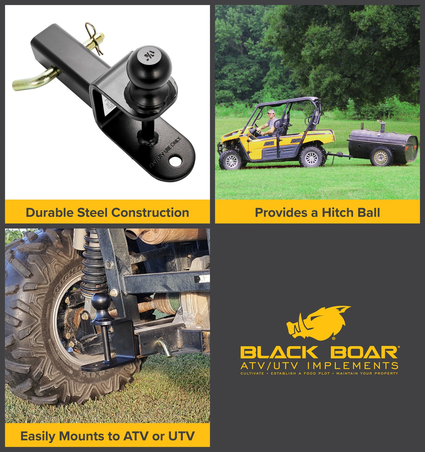 Black Boar ATV / UTV Ballmount, 1 7/8" ball, 2" shank