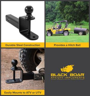 Black Boar ATV / UTV Extended Ball Mount, 1 7/8-Inch Ball, 2-Inch Shank - Black Boar ATV