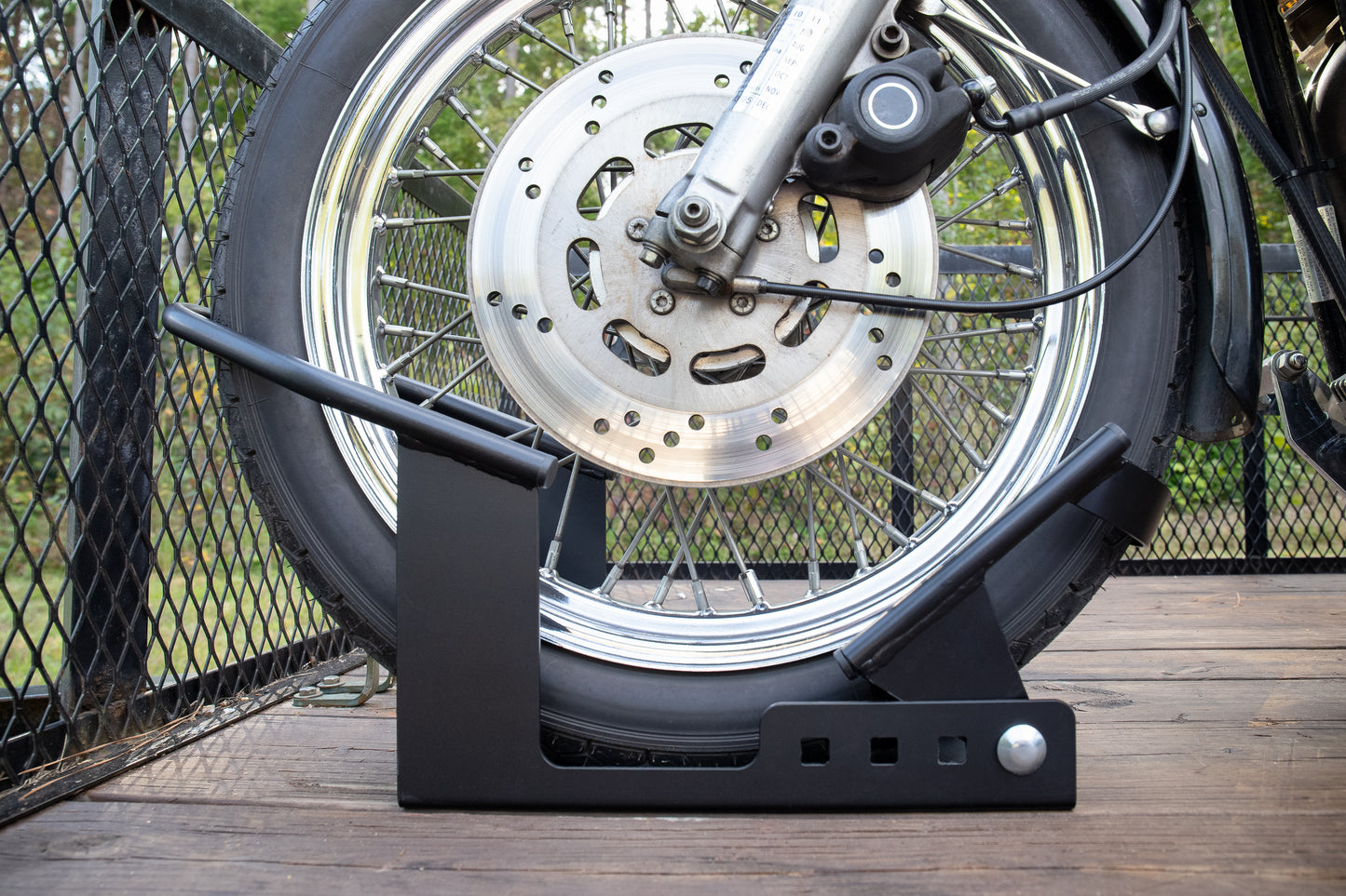 Black Boar Motorcycle Wheel Chock with Handlebar Straps