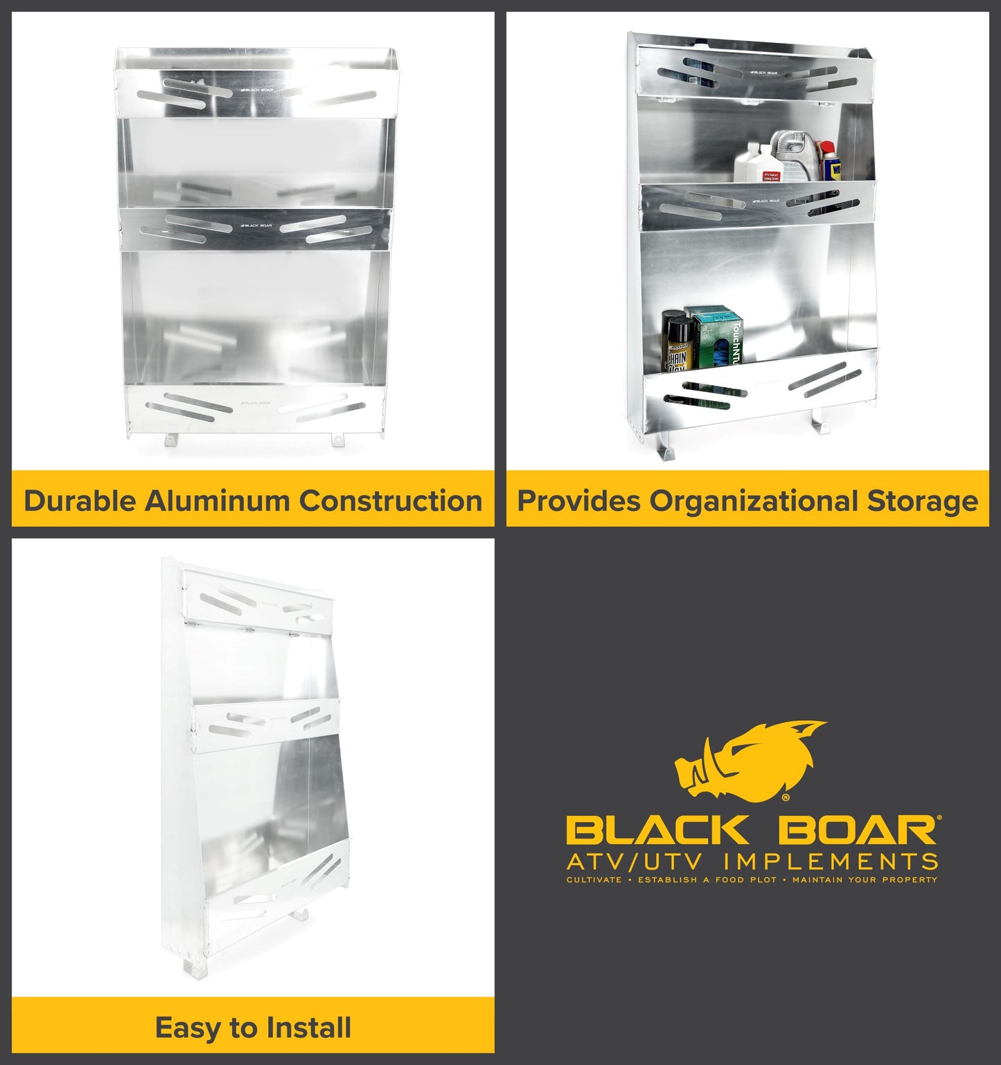 Black Boar Aluminum Large Storage Shelves with Integrated Hooks