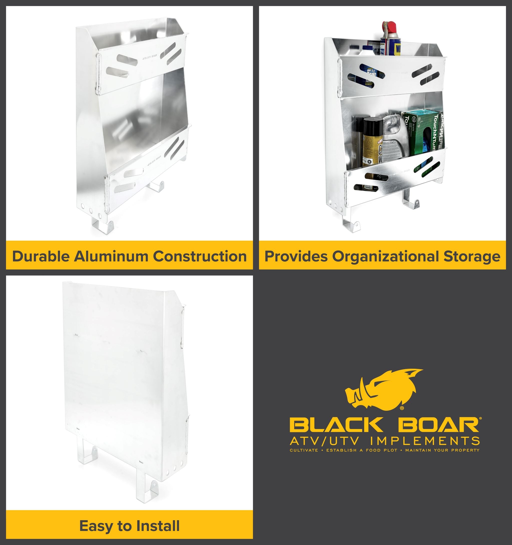 Black Boar Aluminum Small Storage­ Shelves with Integrated Hooks - Black Boar ATV